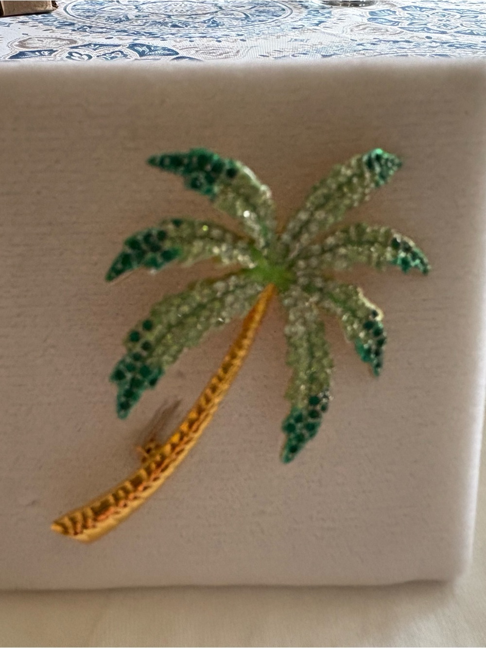 Palm Tree Rhinestone Brooch - Green & Gold